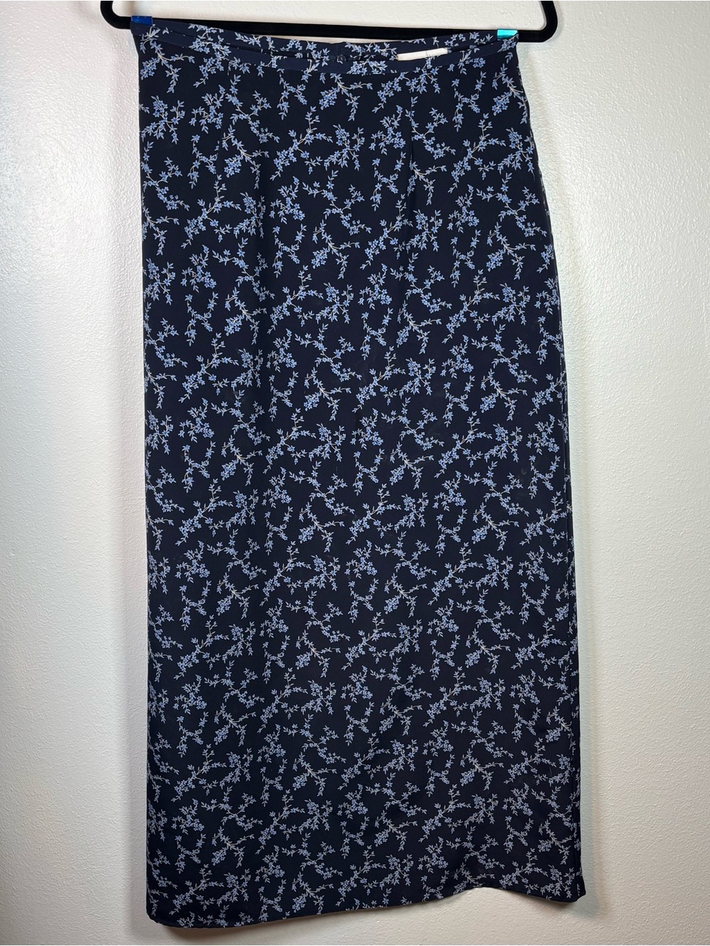 Maurices Navy Maxi Skirt with Light Blue Floral Print